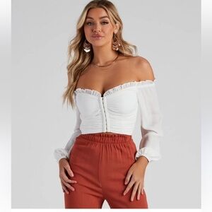 Windsor Classic Beauty Off The Shoulder Corset Top Cropped Top White Small
